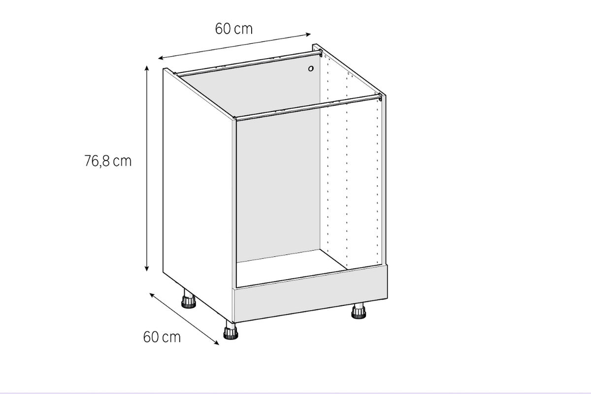 Medidas del mueble bajo horno de cocina: 60 cm de ancho, 76,8 cm de alto y 60 cm de fondo