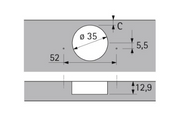 Esquema de mecanizado para bisagra Hettich Sensys con cazoleta de 35 mm