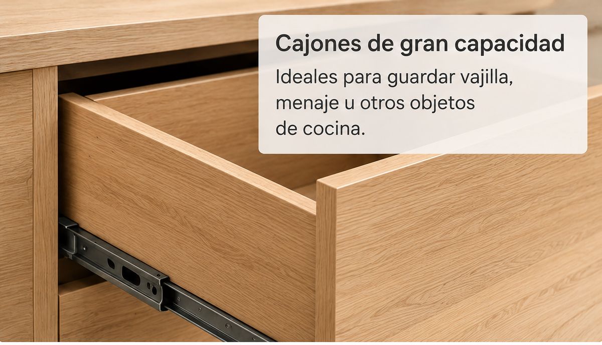 Detalle orientativo del cajón de almacenaje de banco en Roble Bardolino Natural sin cojín