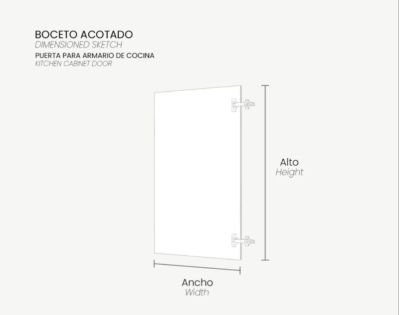 Esquema del ancho y alto de una puerta de cocina