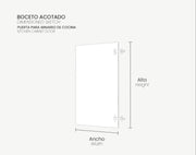Esquema para medir una puerta de cocina a medida indicando ancho y alto.