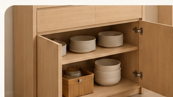 Almacenamiento inferior de dos puertas en mueble desayunador Bardolino Natural