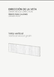Esquema de la dirección vertical de la veta en un frente de cajón de cocina a medida.