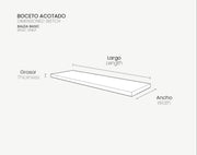 Boceto de estante a medida con indicación de largo, ancho y grosor