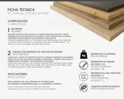 Ficha técnica del tablero melaminizado de partículas utilizado para sobres de mesa a medida.