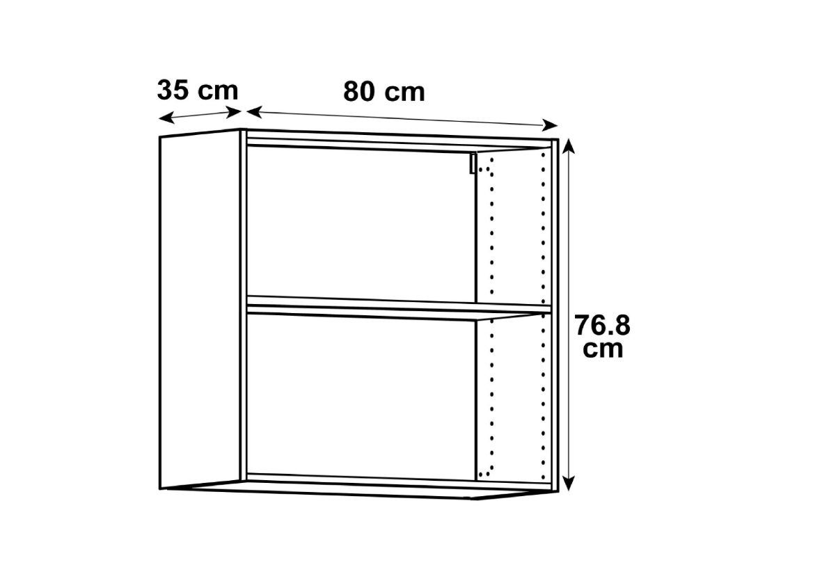 Mueble alto de cocina de 80 cm sin puerta