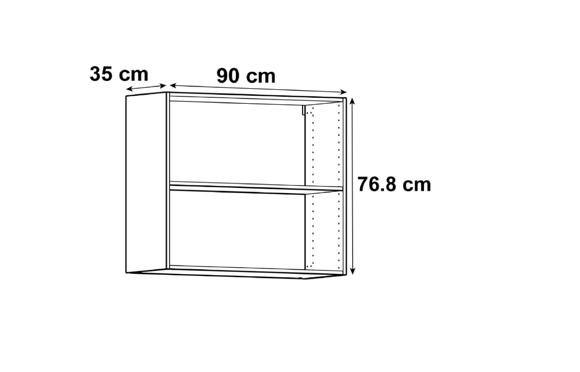 Mueble alto de cocina de 90 cm sin puerta