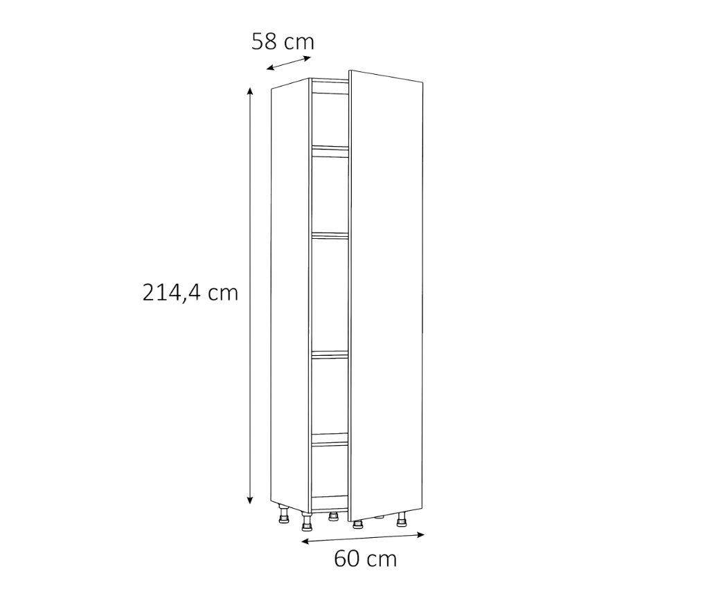 Medidas del mueble columna de cocina: 214,4 cm de alto, 60 cm de ancho y 58 cm de fondo