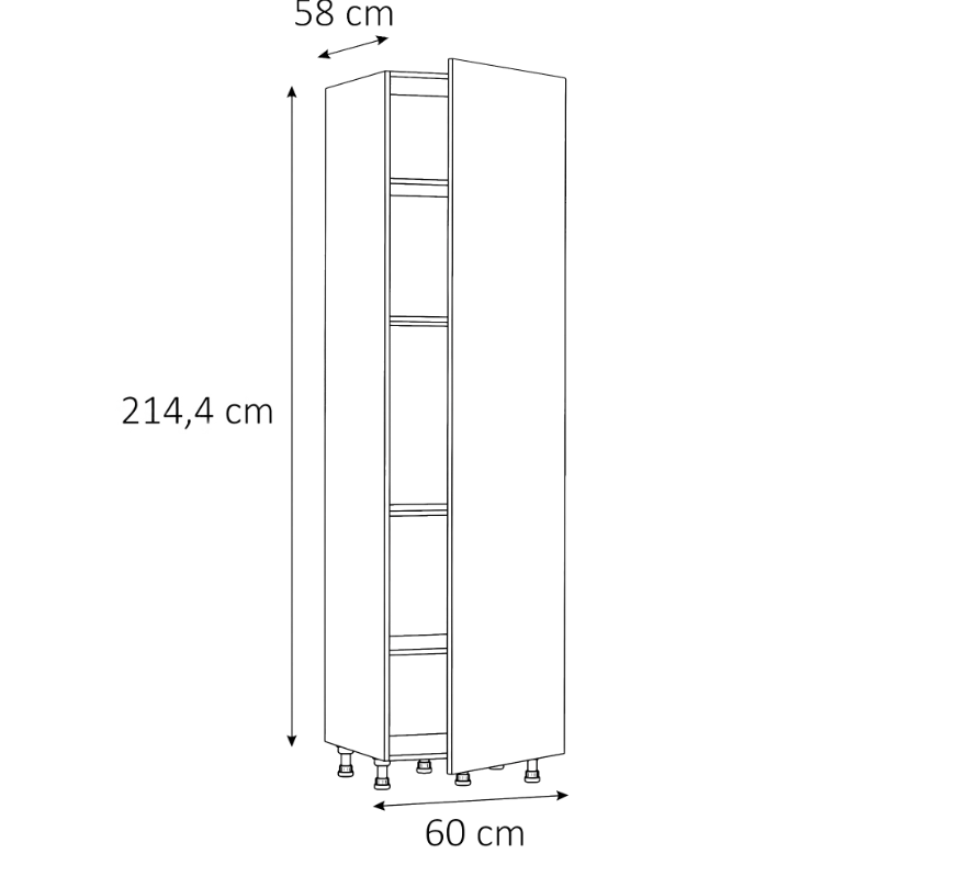 Mueble columna de cocina de 214,4 cm de alto, 60 cm de ancho y 58 cm de fondo