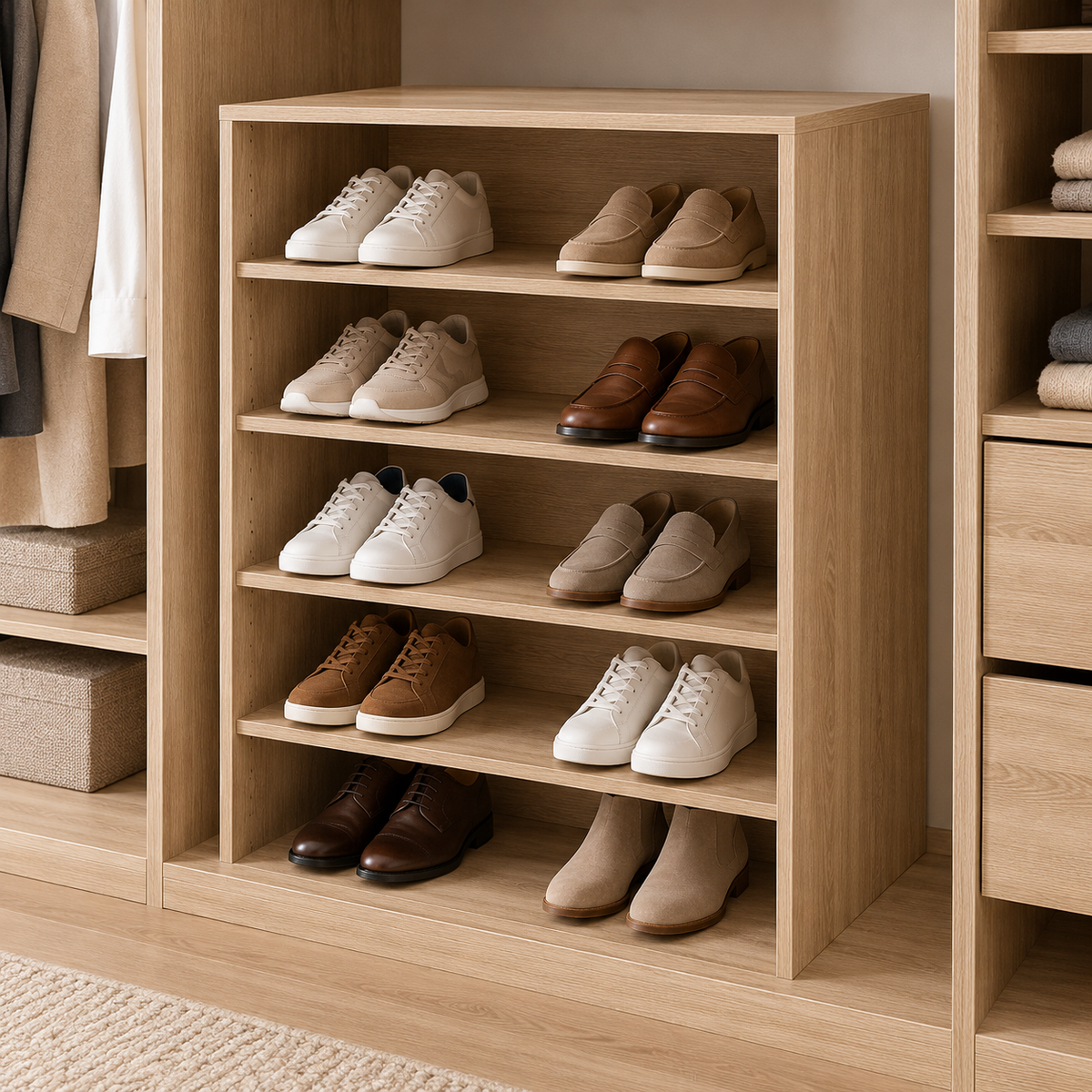 Organizador interior de armario configurable para zapatos en Roble Bardolino Natural